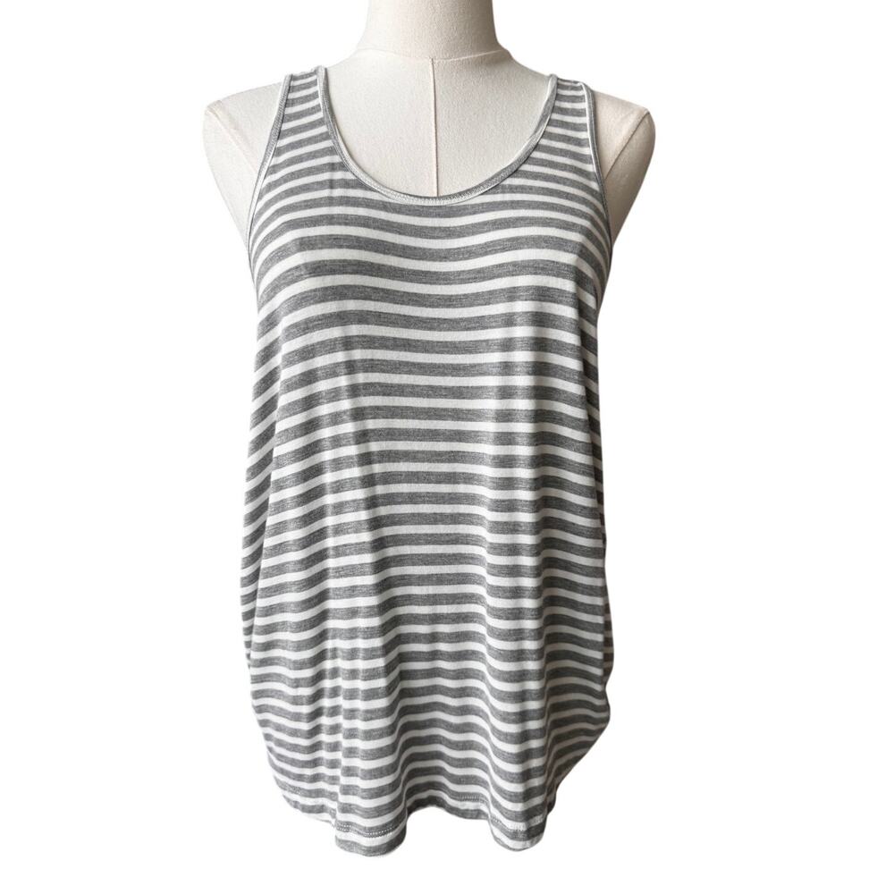 New HONEYDEW Women's Gray White Heather Striped Lace Racerback Tank Top Size L